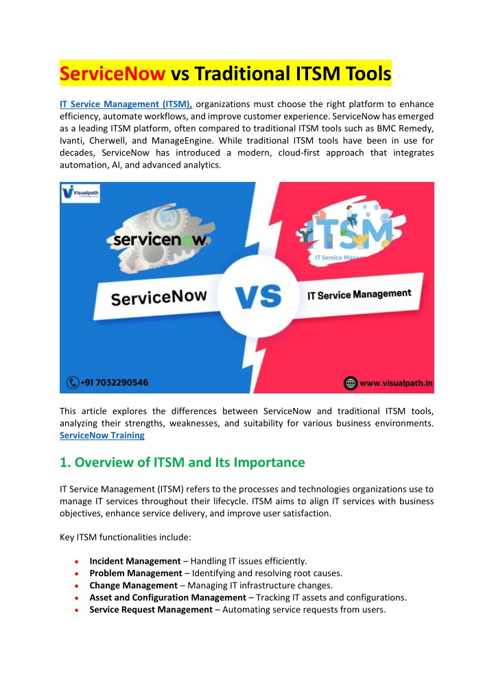 servicenow vs traditional itsm tools n.w