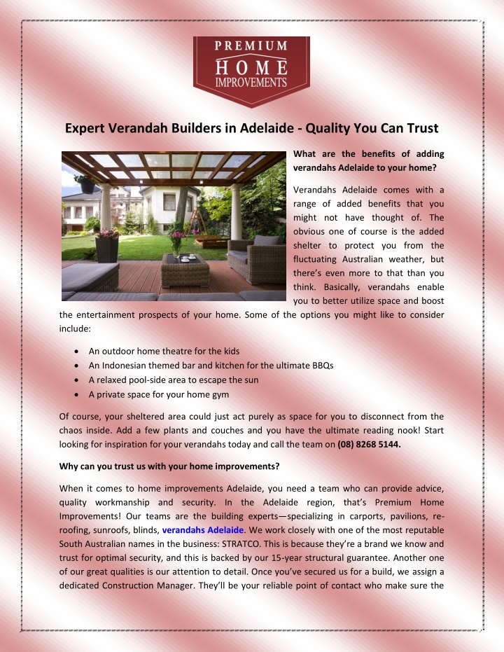 expert verandah builders in adelaide quality n.w