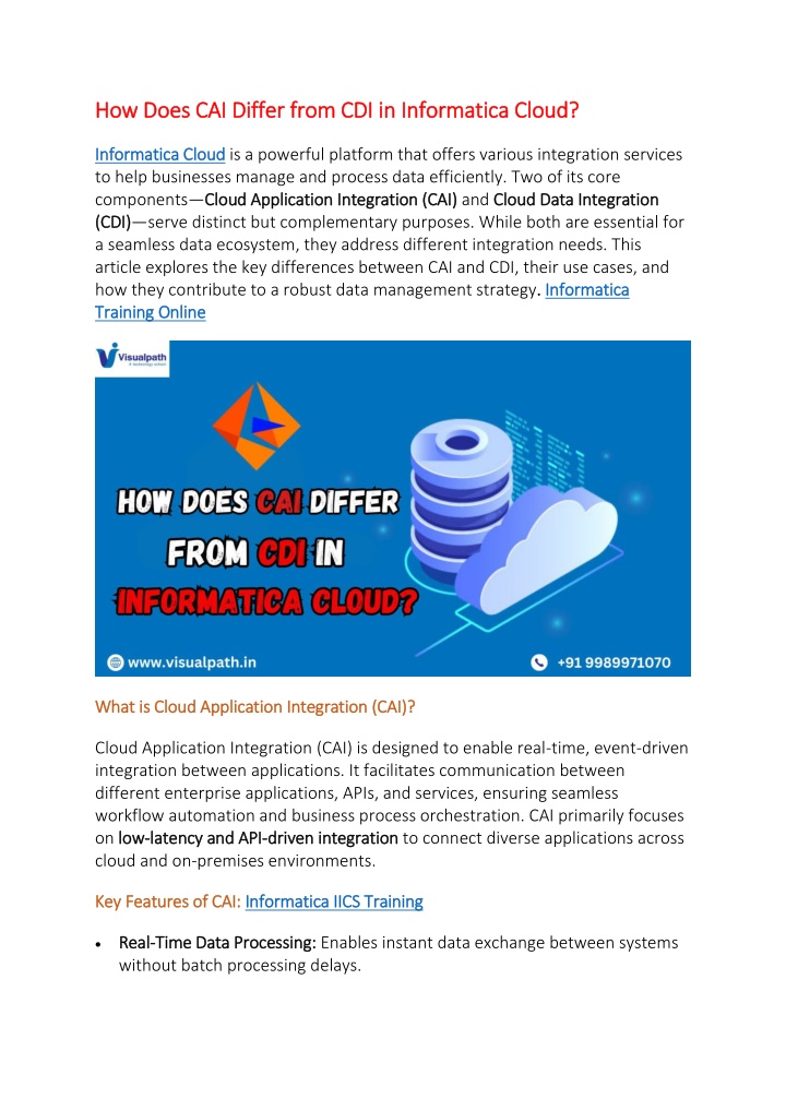 how does cai differ from cdi in informatica cloud n.w