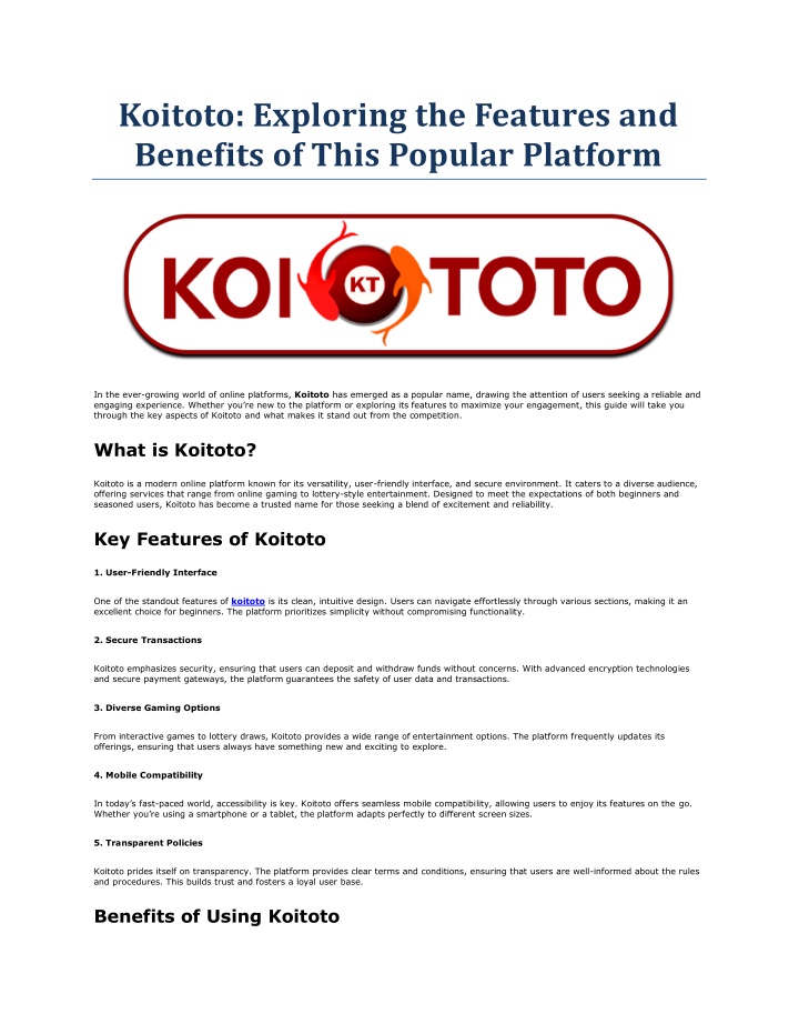 koitoto exploring the features and benefits n.w