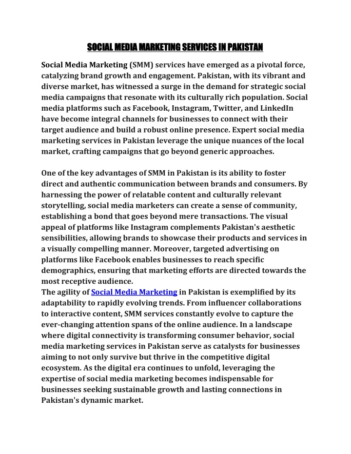 social media marketing services in pakistan n.w