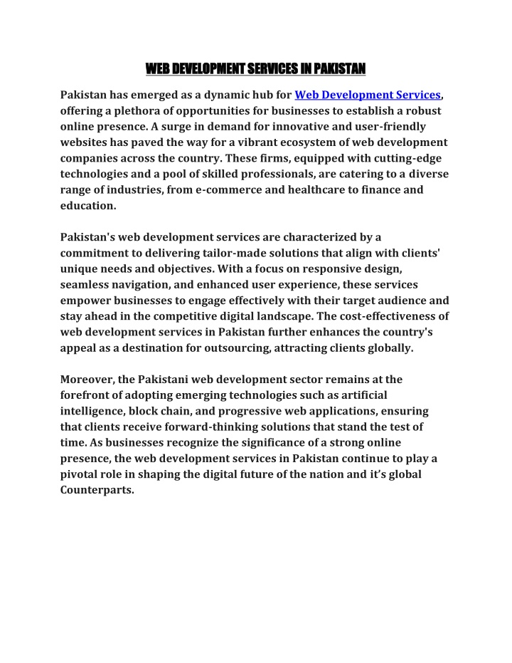 web development services in pakistan n.w