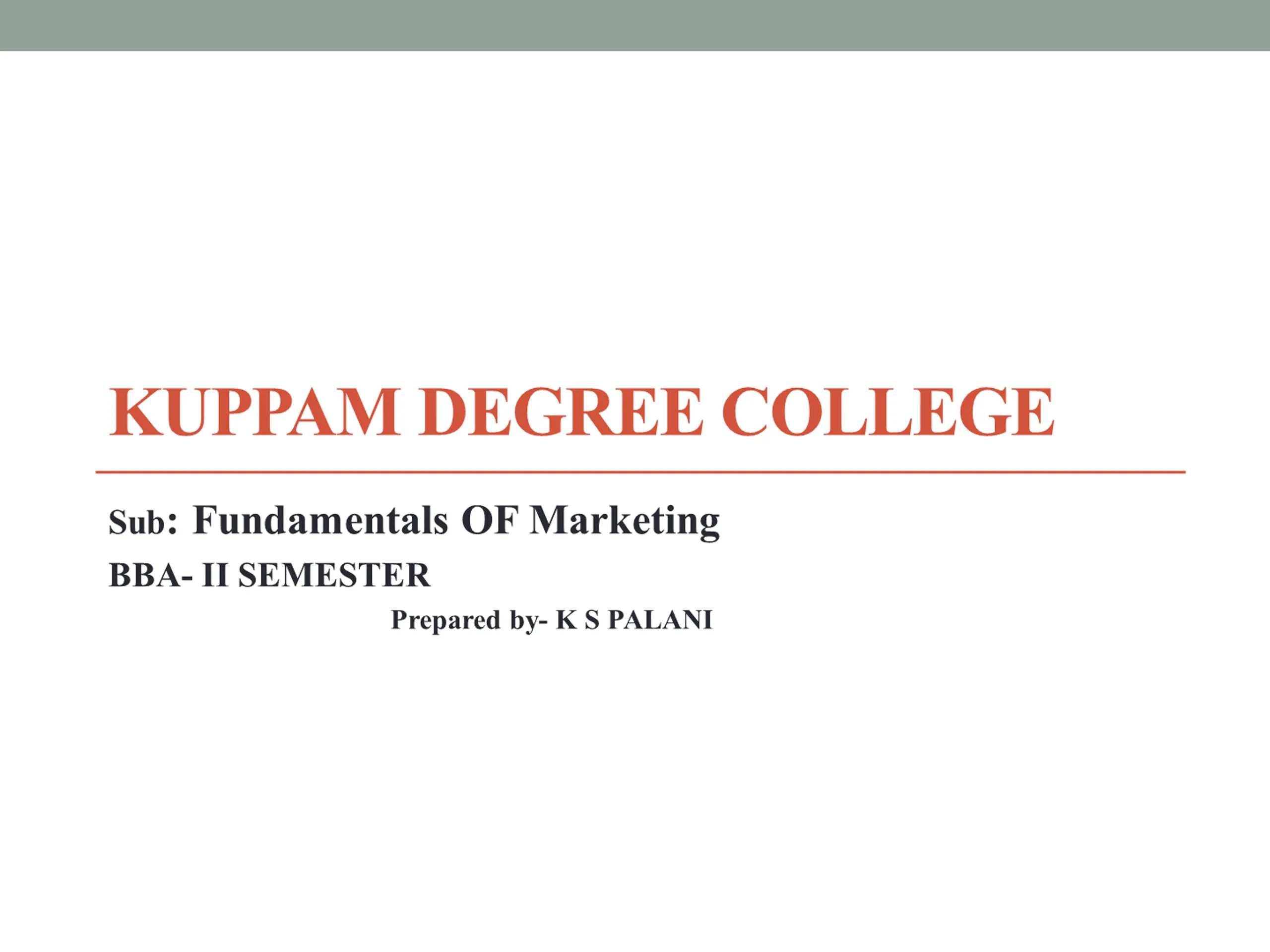 Fundamentals of Marketing