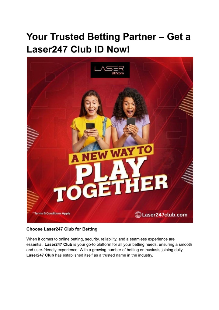 your trusted betting partner get a laser247 club n.w