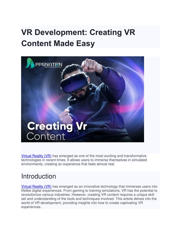 vr development creating vr content made easy n.w