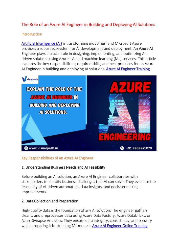 the role of an azure ai engineer in building n.w