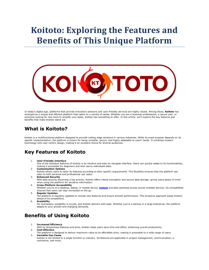 koitoto exploring the features and benefits n.w