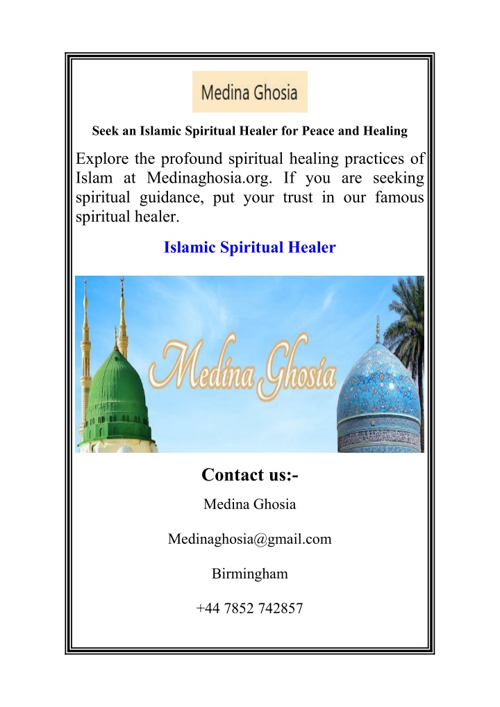 seek an islamic spiritual healer for peace n.w