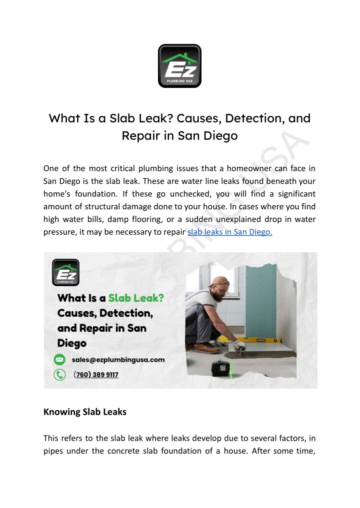what is a slab leak causes detection and repair n.w