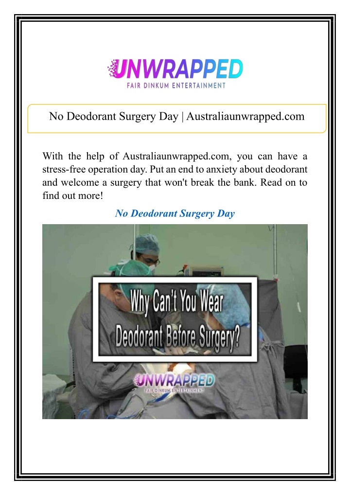 no deodorant surgery day australiaunwrapped com n.w