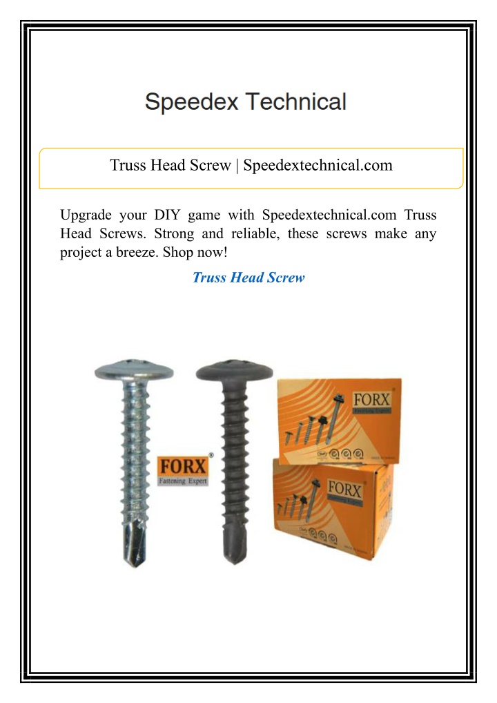 truss head screw speedextechnical com n.w