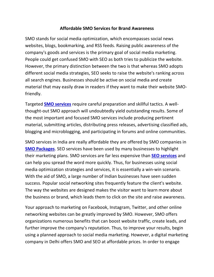 affordable smo services for brand awareness n.w