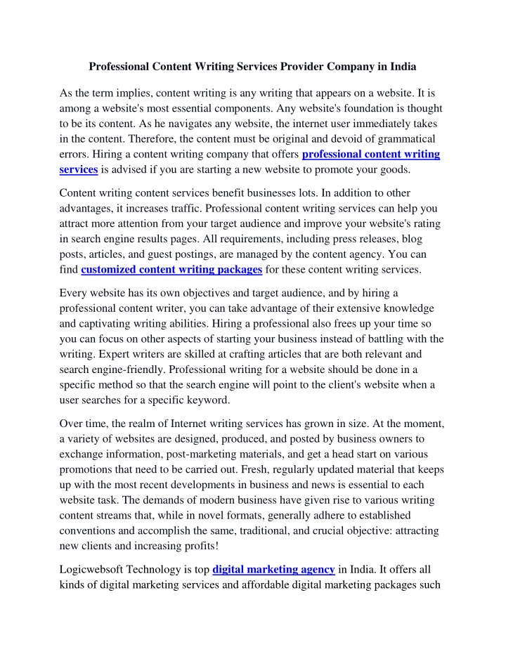 professional content writing services provider n.w