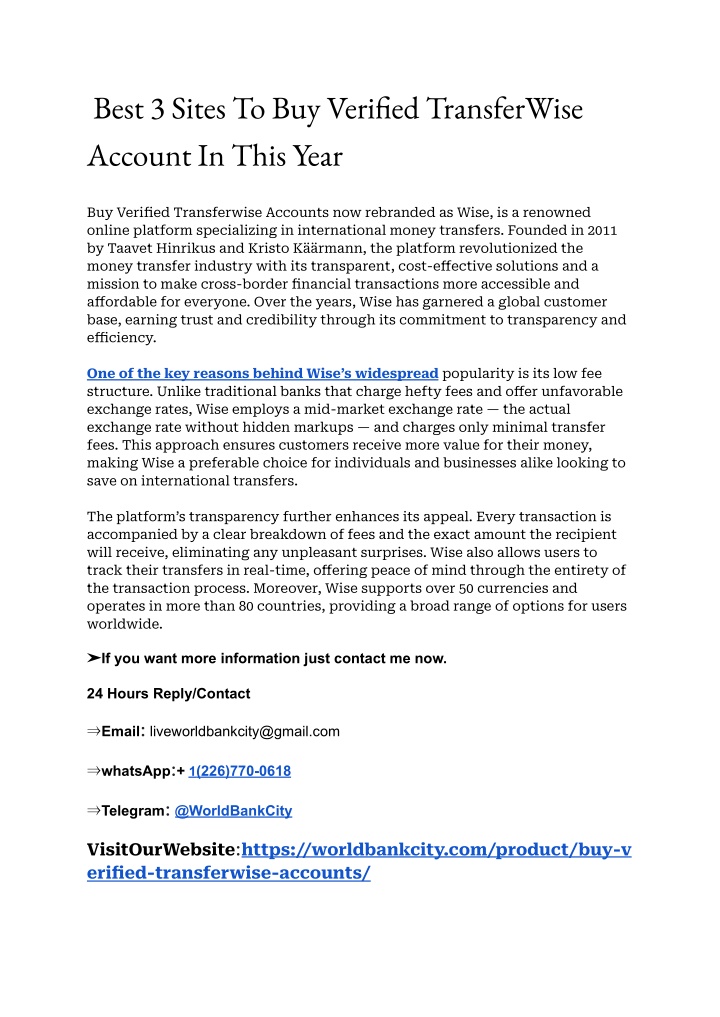 best 3 sites to buy verified transferwise account n.w