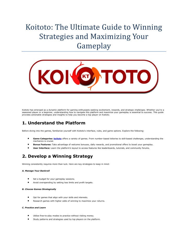 koitoto the ultimate guide to winning strategies n.w