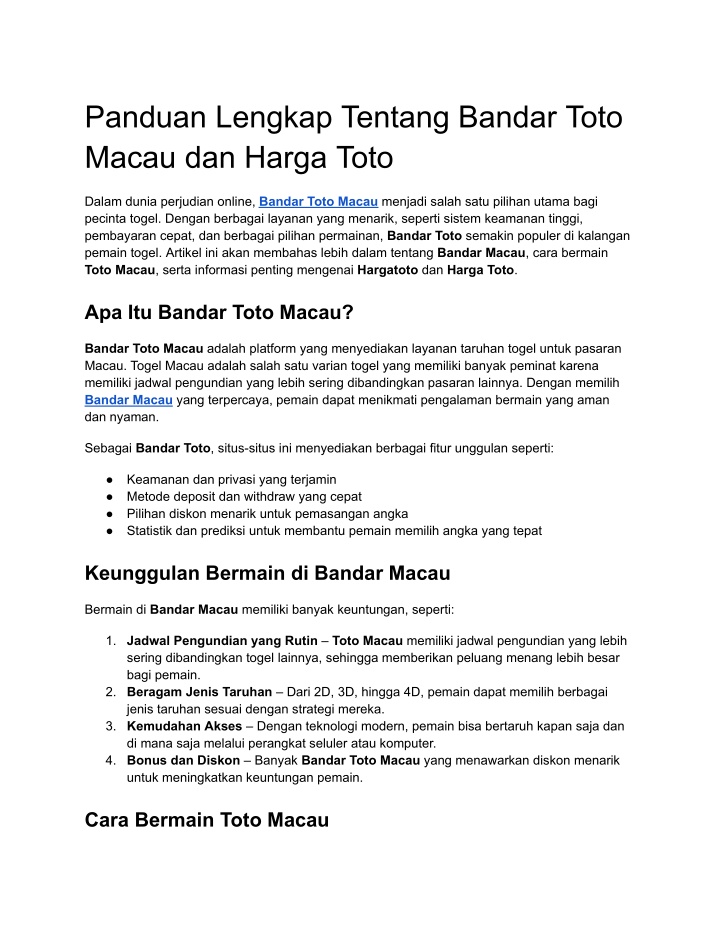 panduan lengkap tentang bandar toto macau n.w