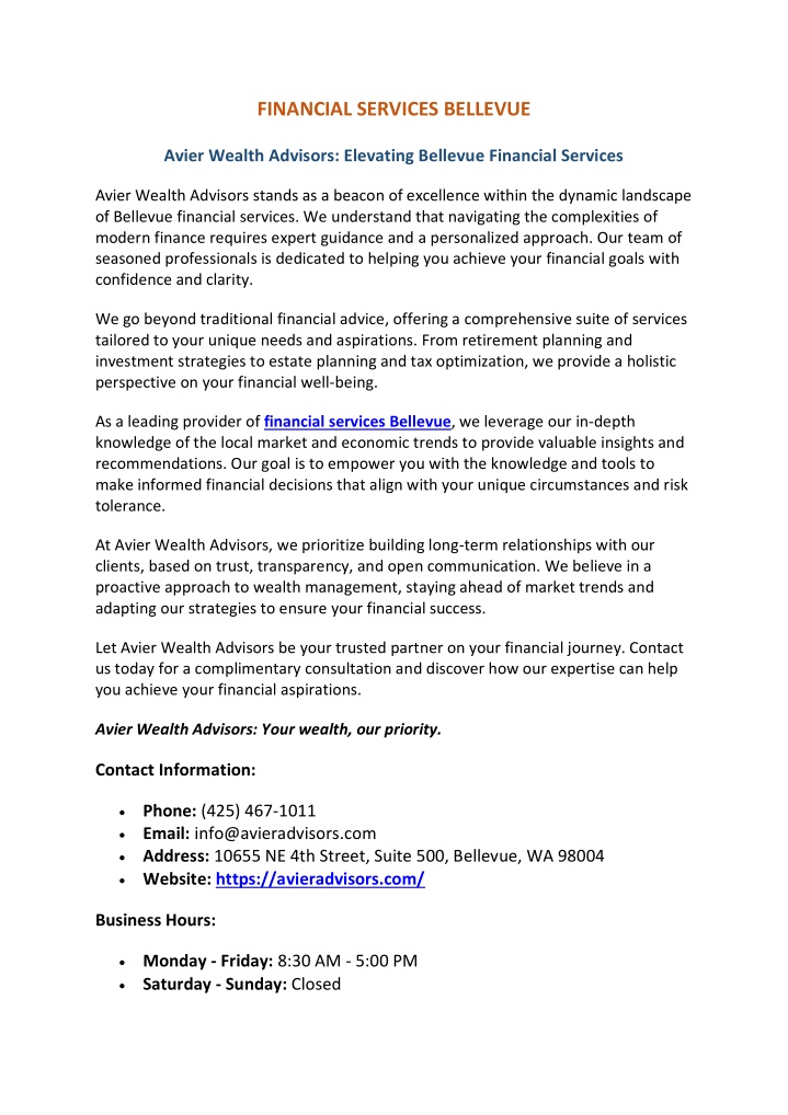 financial services bellevue n.w