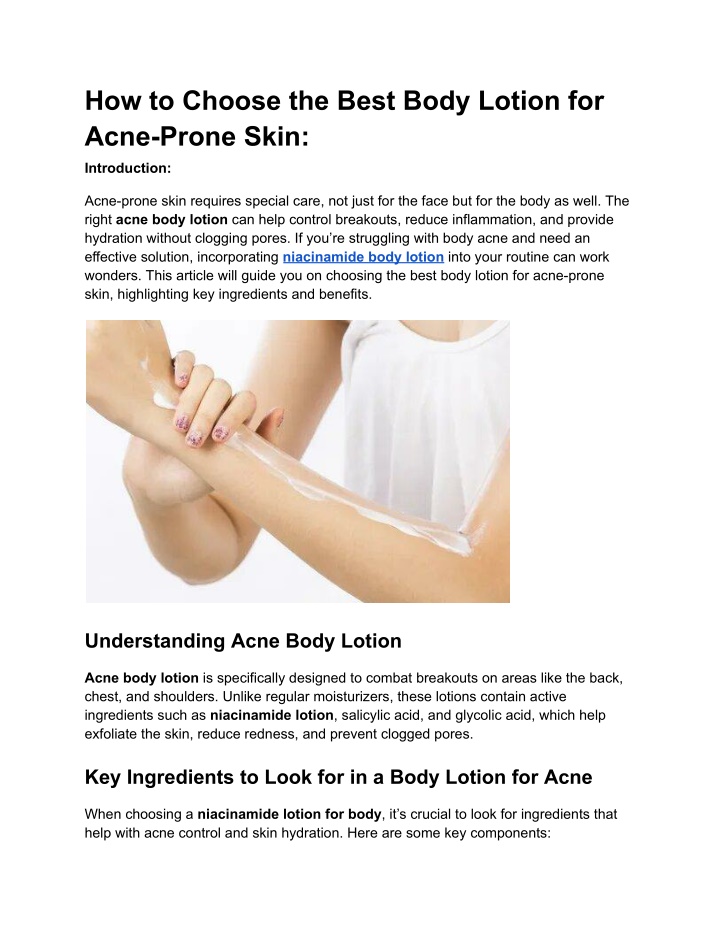 how to choose the best body lotion for acne prone n.w