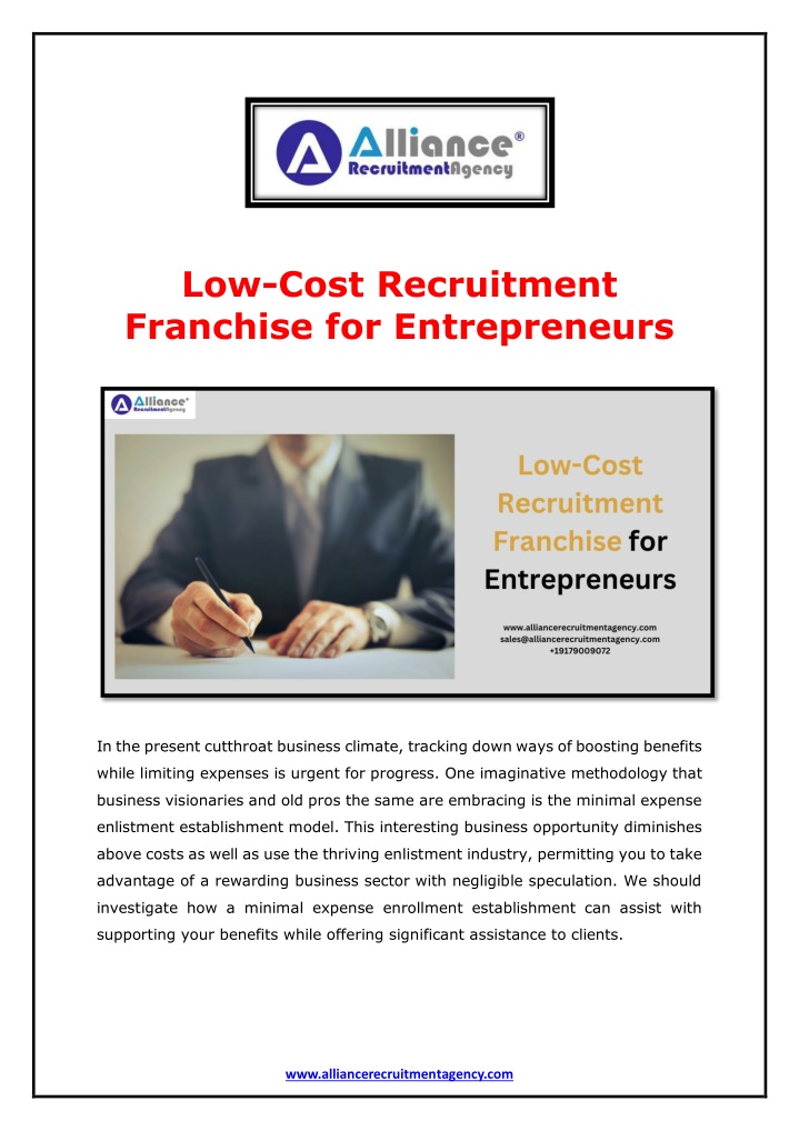 low cost recruitment franchise for entrepreneurs n.w