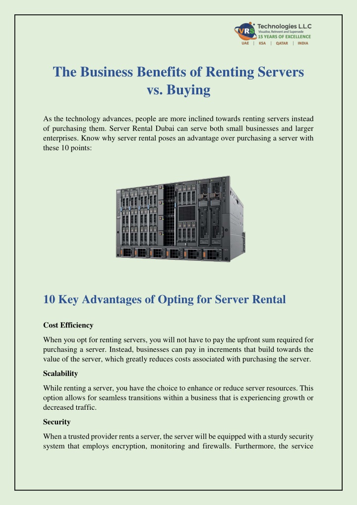 the business benefits of renting servers vs buying n.w