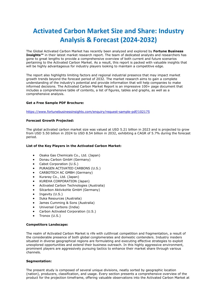 activated carbon market size and share industry n.w