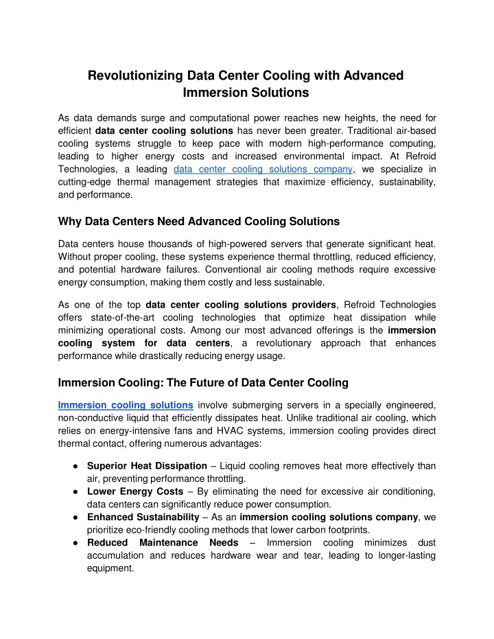 Revolutionizing Data Center Cooling with Advanced Immersion Solutions