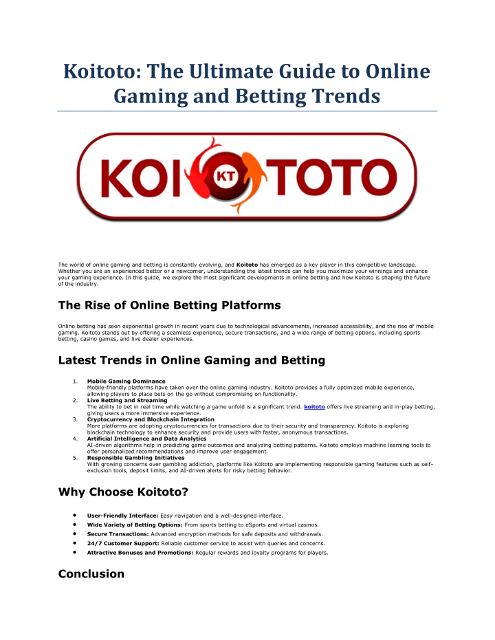 koitoto the ultimate guide to online gaming n.w