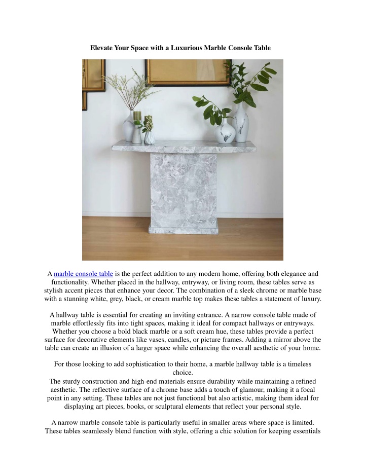 Transform Your Entryway with a Chic Narrow Marble Console Table