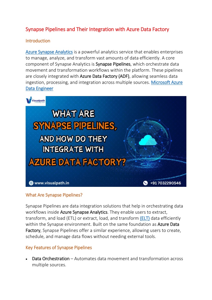 synapse pipelines and their integration with n.w