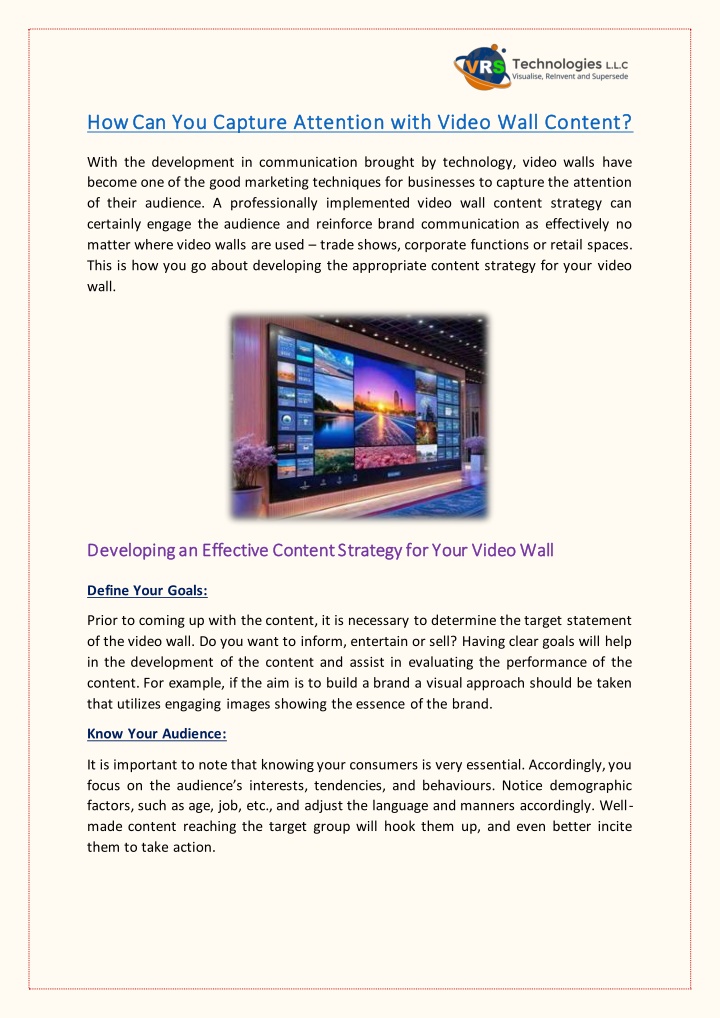 how can you capture attention with video wall n.w