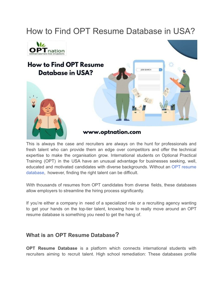 how to find opt resume database in usa n.w