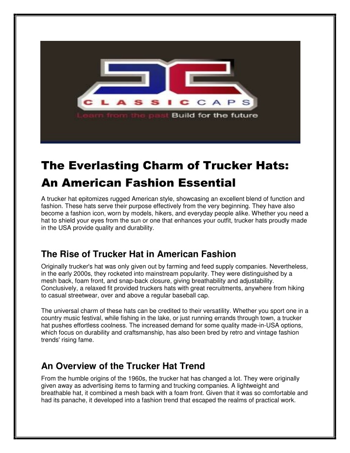 the everlasting charm of trucker hats an american n.w
