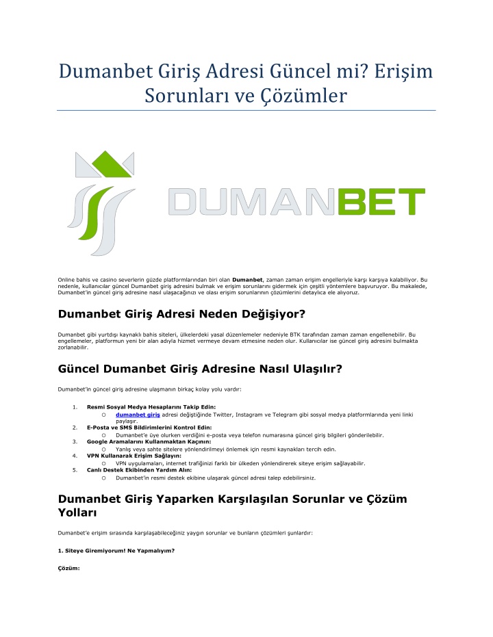 dumanbet giri adresi g ncel mi eri im sorunlar n.w