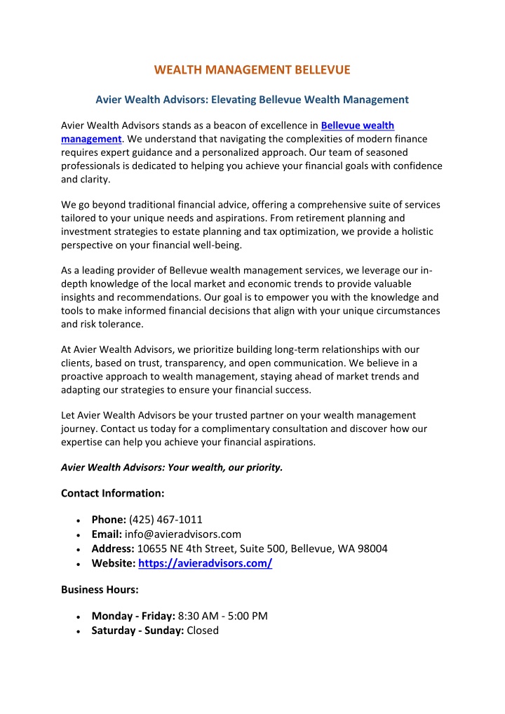 wealth management bellevue n.w