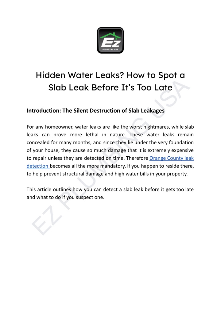 hidden water leaks how to spot a slab leak before n.w