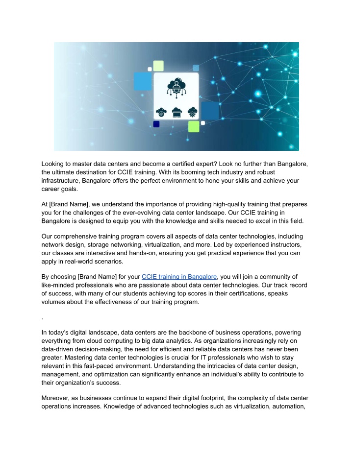 looking to master data centers and become n.w