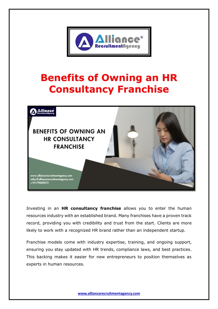 benefits of owning an hr consultancy franchise n.w