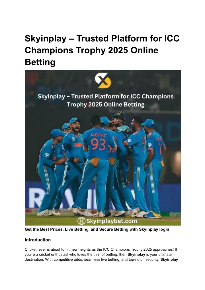 skyinplay trusted platform for icc champions n.w
