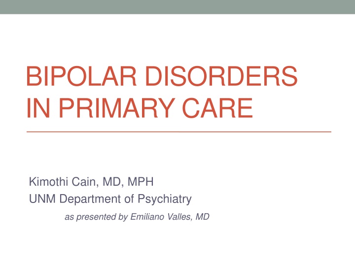 Bipolar Disorders in Primary Care