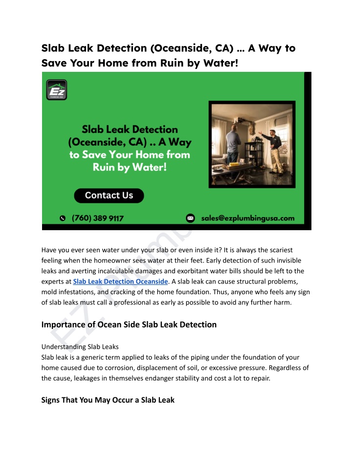 slab leak detection oceanside ca a way to save n.w
