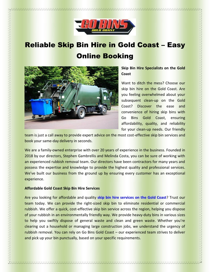 reliable skip bin hire in gold coast easy online n.w