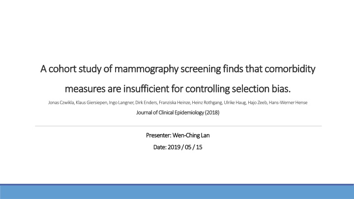 Comorbidity Measures in Mammography Screening Cohort Study