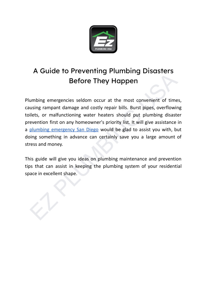 a guide to preventing plumbing disasters before n.w