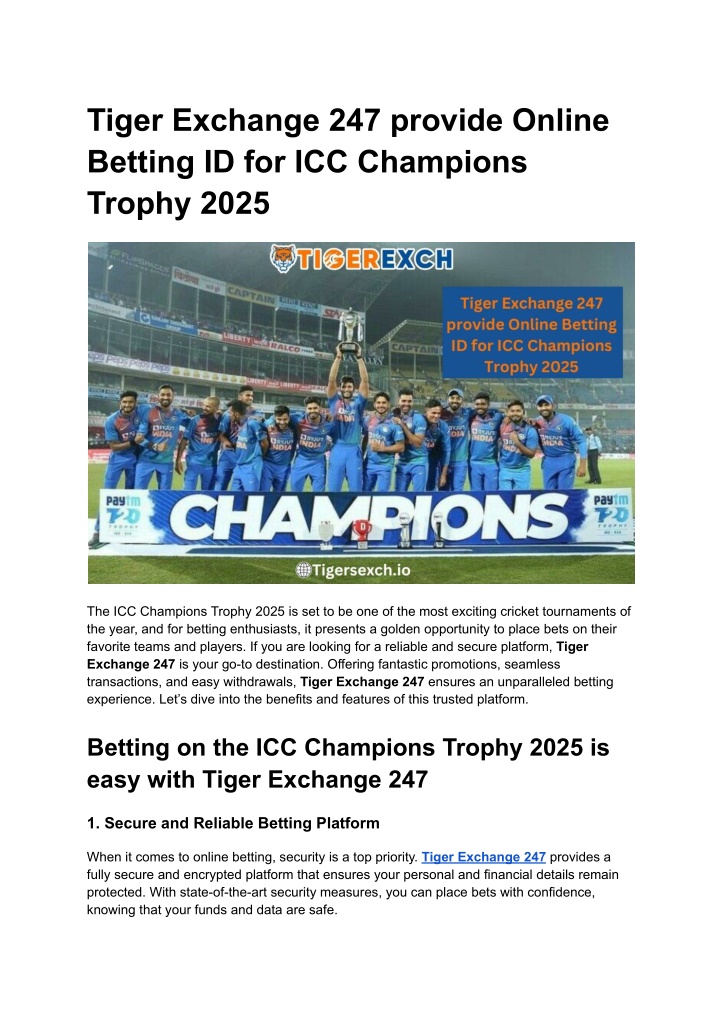 tiger exchange 247 provide online betting n.w