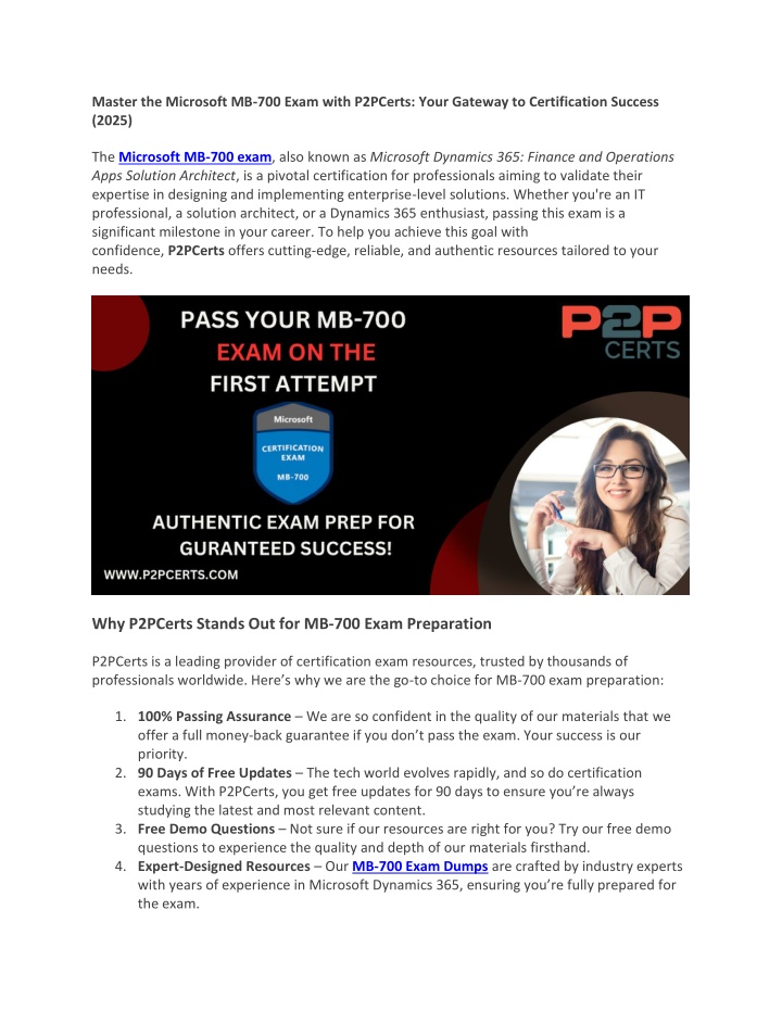 master the microsoft mb 700 exam with p2pcerts n.w