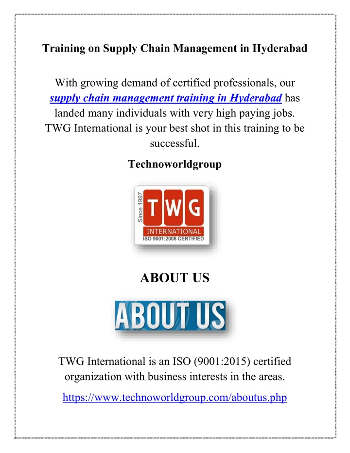 training on supply chain management in hyderabad n.w