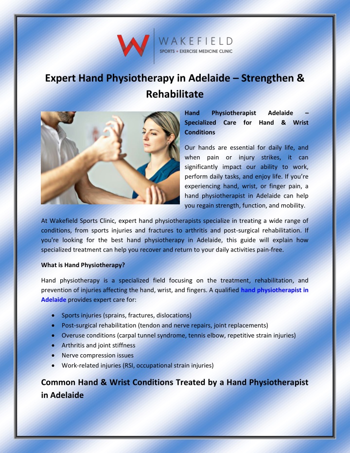 expert hand physiotherapy in adelaide strengthen n.w