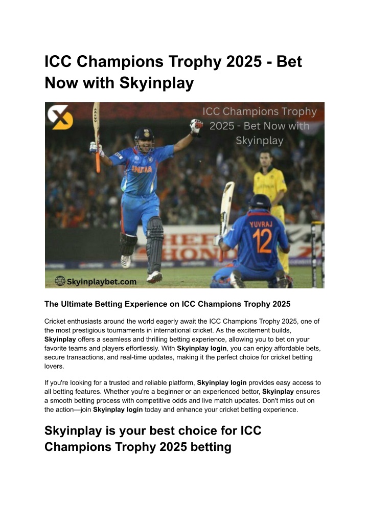 icc champions trophy 2025 bet now with skyinplay n.w