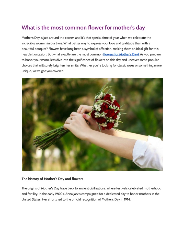 what is the most common flower for mother s day n.w