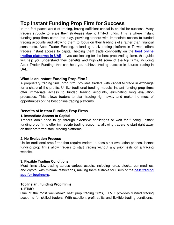 Top Instant Funding Prop Firm for Success